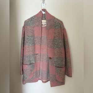 Aritzia Wilfred Pink and Gray Plaid Check Coat S